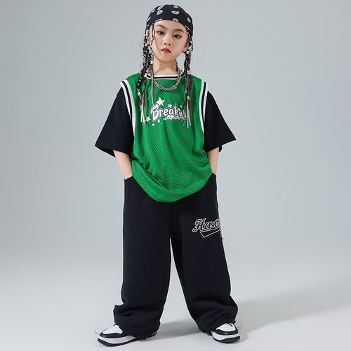 乐咪酷儿童街舞服装嘻哈风炸街男童潮服hiphop演出服街舞女孩套装 - 图0