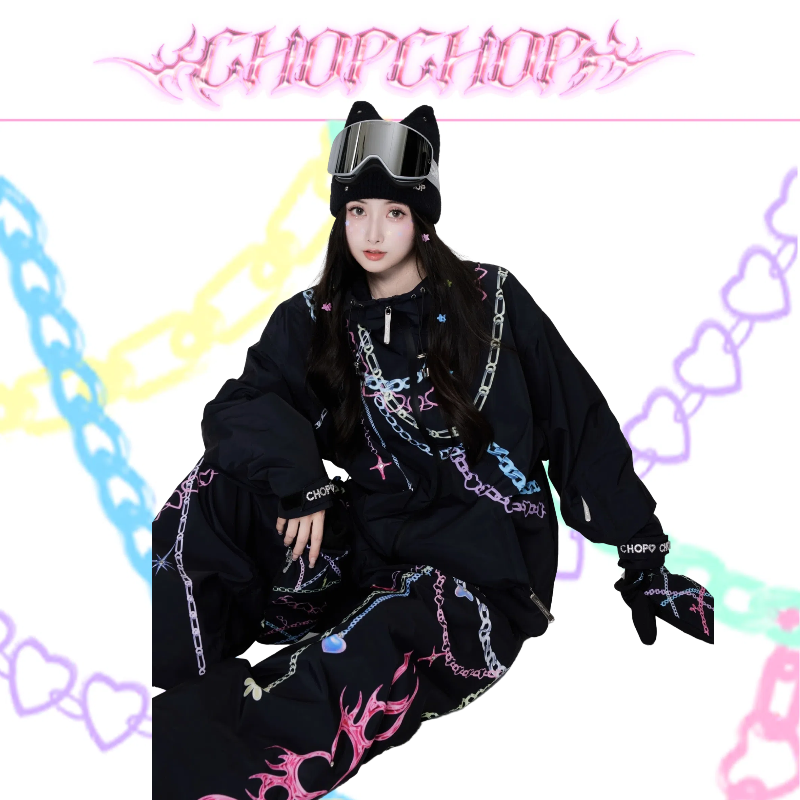 CHOPCHOP26新品【明星同款-霓虹链影】重工限定钉钻3L滑雪服套装,淘宝优惠券,粉丝福利购,淘宝优惠卷