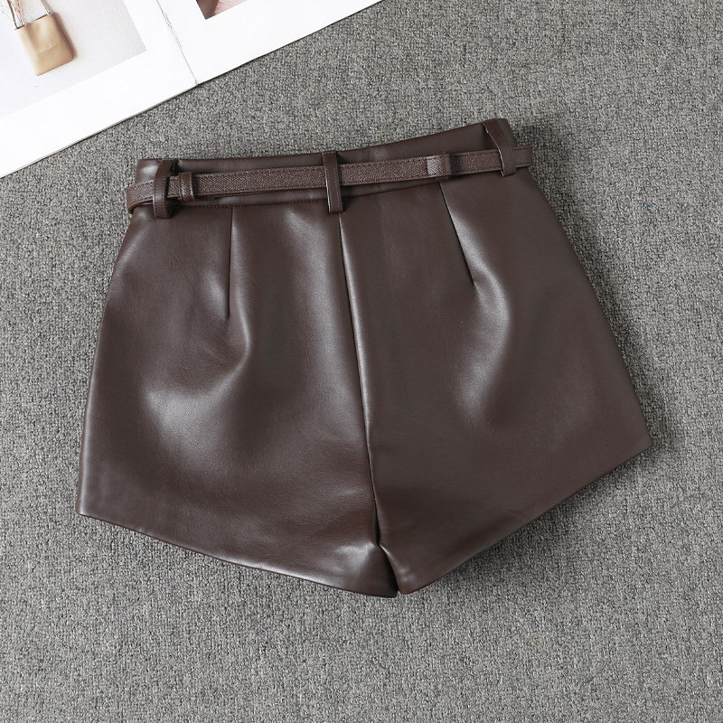 高级感小香风PU皮短裤女秋冬新款辣妹a字裤韩版时尚显瘦阔腿靴裤,淘宝优惠券,粉丝福利购,淘宝优惠卷
