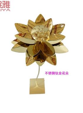 不锈钢荷花落地雕塑摆件户外酒店水池水景铁艺荷叶金属中式装饰品