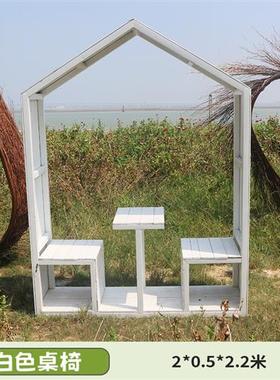 户外座椅风景区打卡拍摄民宿防腐木秋千拍照合影背景装饰摆件