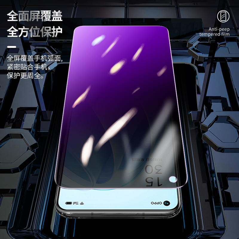 OPPOReno7防窥钢化膜reno7se全屏覆盖抗蓝光防偷窥reno7pro手机膜屏保适用于黑边防爆玻璃膜防滑超薄保护贴膜-图3