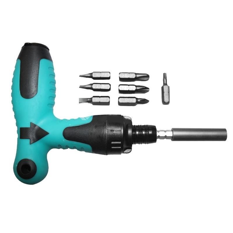 7pcs Ratchet Screwdriver Set T Type Wrench S2 Bit Multifunct_虎窝淘