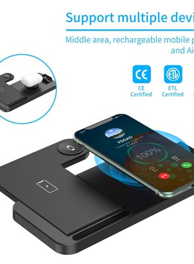 15W 4 in 1 Qi Fast Wireless Charger Stand Pad Charging Dock