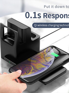 3 In 1 Qi Wireless Charger Stand for Iphone 11 Pro Xs Max 8