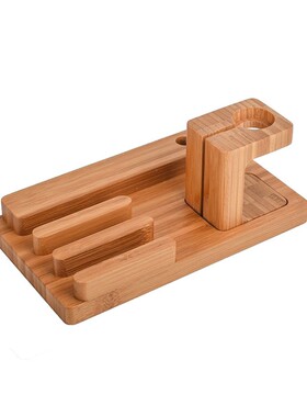 Multi USB Charging Station Dock Bamboo Wood 4  USB Mob