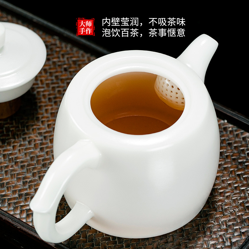 钰铨龙门 曾松茂大师纯手工可旋转井栏壶德化冰种素烧家用泡茶壶 - 图1