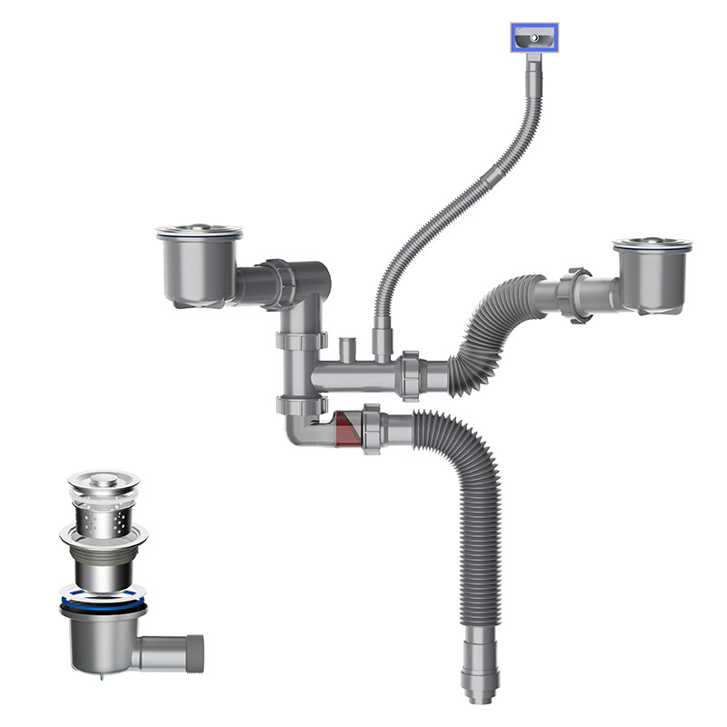 洗菜盆下水器后置双槽下水带阀芯一体防串味洗手盆防臭下水管 - 图3