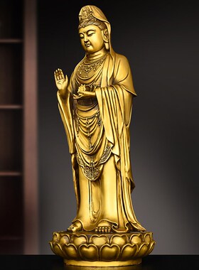 纯铜观音菩萨摆件黄铜南海观世音铜像大号站莲花观音家用佛堂佛像