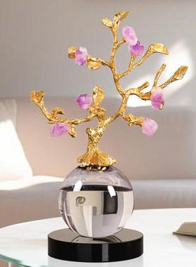 招财迎客松轻奢家居装饰礼物客厅桌面玄关艺术摆件高级感铜工艺品