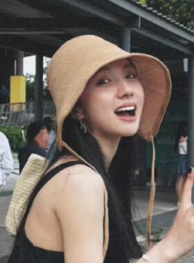 金晨同款夏季草帽防晒遮阳帽海边沙滩帽三亚旅游度假帽子女渔夫帽