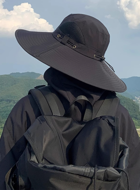 户外遮阳防晒渔夫帽子男夏季徒步露营登山帽女大檐防紫外线太阳帽