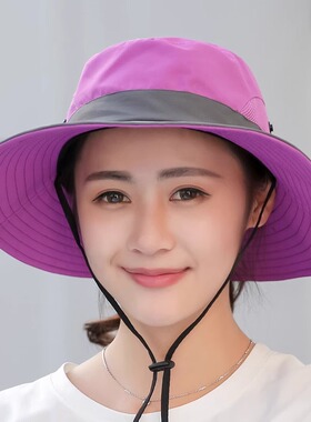户外渔夫帽女夏季太阳帽韩版夏天折叠帽子亲子登山大檐遮阳帽男士