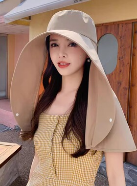 防晒遮阳帽女夏季大帽檐遮脸帽子面罩护颈一体骑行开车出游太阳帽