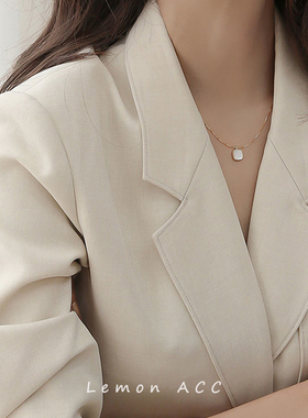 纯银贝壳方形气质简约项链锁骨链