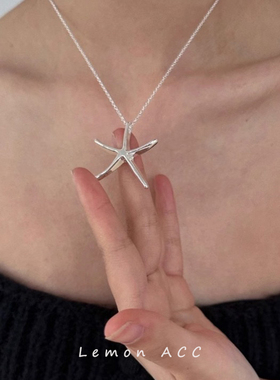 极简风银色立体海星项链女百搭小众锁骨链ins冷淡风甜酷颈链