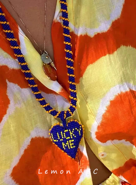 哥伦比亚Lucky Me幸运爱心项链双面字母手工串珠毛衣链女