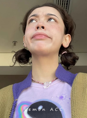 日韩风天然石串珠琉璃花朵项链小众设计黑玛瑙红纹石珠甜酷颈链女