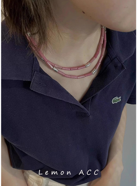 天然红纹石彩虹碧玺串珠项链女