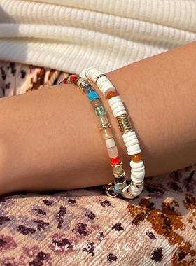 度假风天然玉石贝壳手链