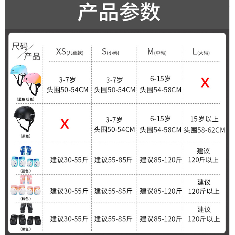 HEAD海德滑板护具儿童专业滑冰轮滑护具自行车头盔护膝防护装备女 - 图3