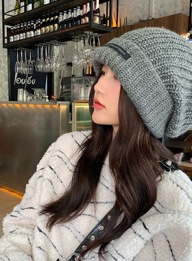 IOTS 春季毛线针织帽男女通用圆顶保暖堆堆帽宽松显脸小冷帽