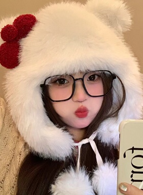 IOTS 可爱猫咪蝴蝶结高品质棉帽 聚酯纤维 绒线帽 男女同款情侣款