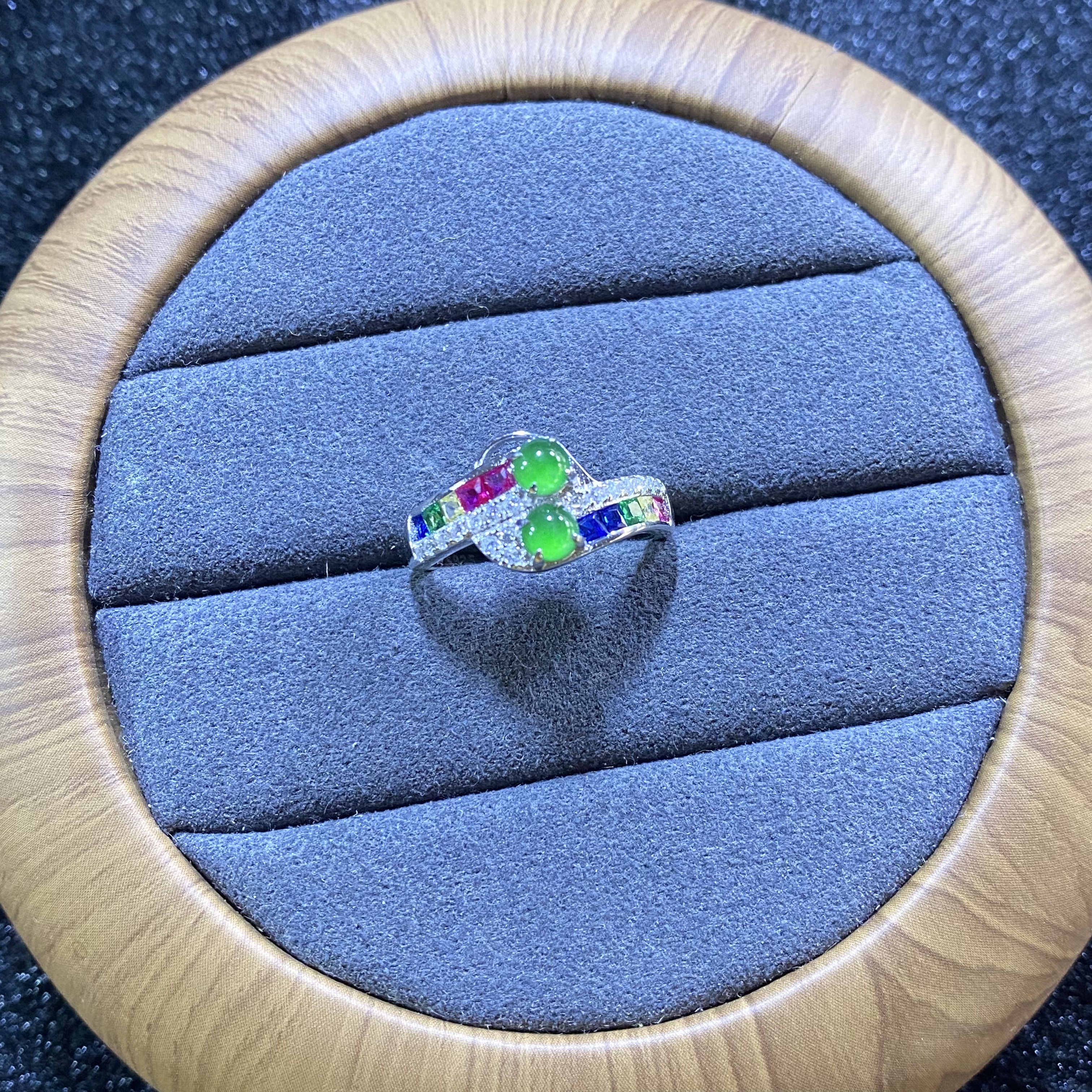 New A-grade ice jade ring Valentine's Day birthday gift S925 silver inlaid electroplated 18K gold hypoallergenic
