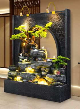 新款庭院水幕墙流水招财假山摆件鱼池客厅室内喷泉玄关水循环景观