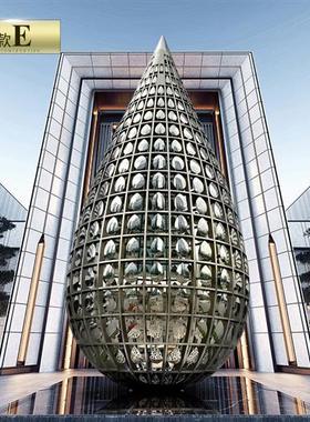 户外不锈钢镜面水滴浪花雕塑定制酒店售楼部景观创意水景落地摆件