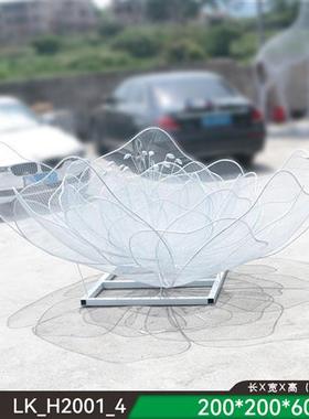户外不锈钢镂空花朵雕塑铁艺网格莲花发光摆件售楼处草坪景观装饰