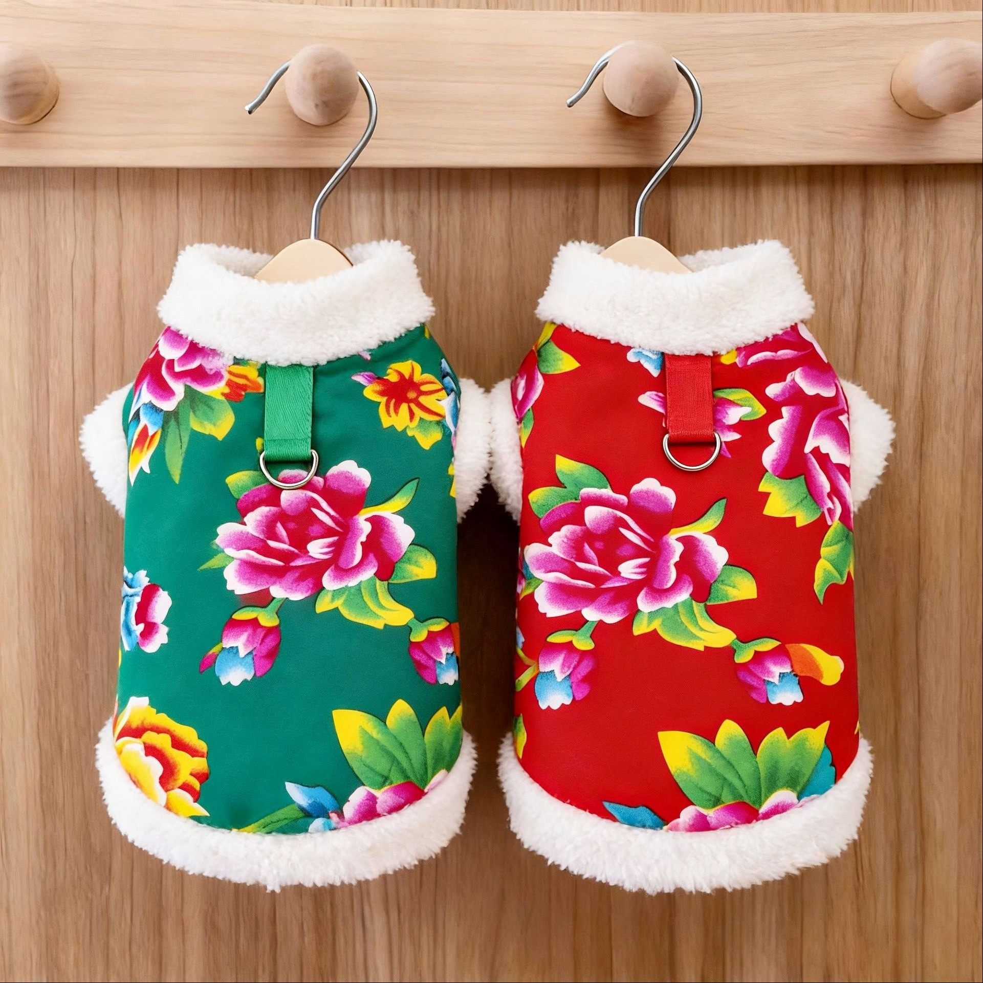 秋冬款东北大花猫咪棉袄毛绒领口宠物服装新年唐装保暖狗狗衣服,淘宝优惠券,粉丝福利购,淘宝优惠卷