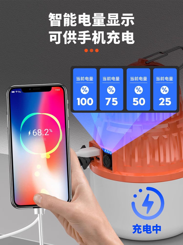 太阳能充电灯泡夜市摆摊地摊灯家用停电应急照明移动超亮户外露营 - 图3