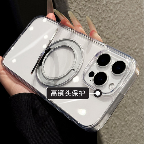 不发黄360旋转支架超薄透明硬壳适用iphone16手机壳苹果15proMax新款17e磁吸ip14散热13保护套pm男女款超火2 - 图3