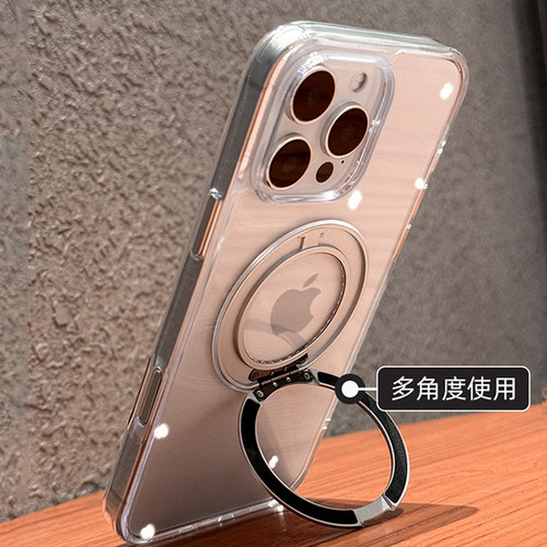 不发黄360旋转支架超薄透明硬壳适用iphone16手机壳苹果15proMax新款17e磁吸ip14散热13保护套pm男女款超火2 - 图1