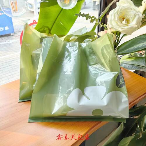 服装店用墨绿色山茶花手提袋加厚14丝装衣服的袋子大塑料包装袋子 - 图1