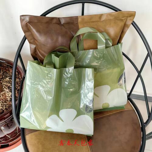 服装店用墨绿色山茶花手提袋加厚14丝装衣服的袋子大塑料包装袋子 - 图0