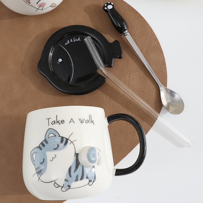 创意马克杯带盖带勺陶瓷杯杯子陶瓷水杯陶瓷可爱杯子办公室喝水杯 - 图1