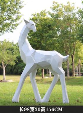 户外园林景观抽象玻璃钢几何梅花鹿雕塑售楼部草坪白鹿造景摆件