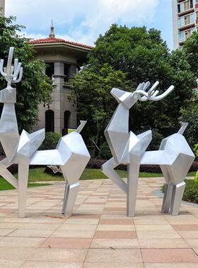 户外大型抽象几何切面玻璃钢梅花鹿雕塑园林售楼部景观装饰品摆件