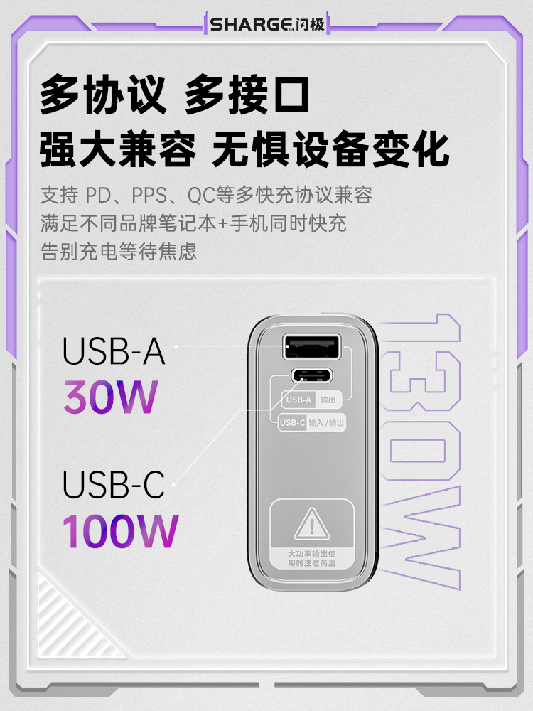 闪极130W透明笔记本超级移动电源20000mAh超大容量适用魅族反应堆充电宝PD快充大功率可上飞机户外赛博朋克 - 图2