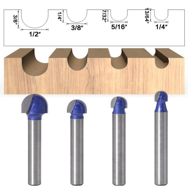 1/4Pcs 1/4 Shank Professional level Ball Nose Router Bits Se-图0