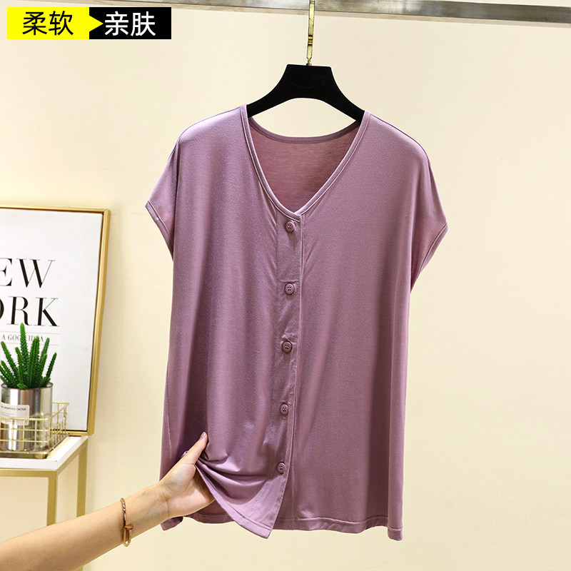 莫代尔V领无袖T恤女夏季薄款背心开衫中老年宽松坎肩家居睡衣上装,淘宝优惠券,粉丝福利购,淘宝优惠卷