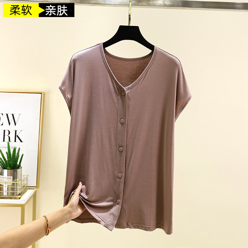 莫代尔V领无袖T恤女夏季薄款背心开衫中老年宽松坎肩家居睡衣上装,淘宝优惠券,粉丝福利购,淘宝优惠卷