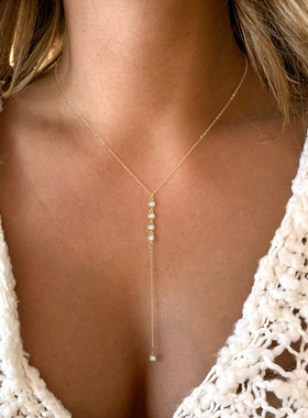 金色Y形锁骨链双层可调简约