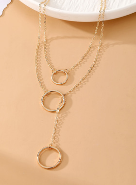 热销个性多层叠戴项链欧美跨境项链女小坚条吊坠锁骨链necklace