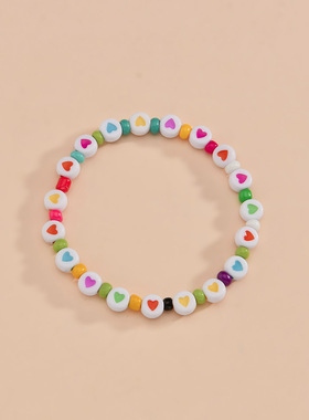 欧美时尚彩色桃心手链沙滩度假风彩色米珠弹力线手链饰品