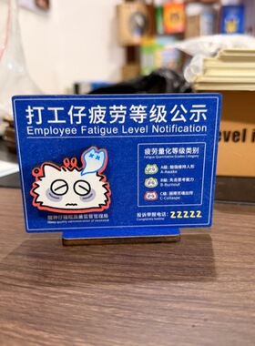 打工仔疲劳等级公示趣味桌面立牌卡通猫咪奶茶店工位搞怪摆件打工