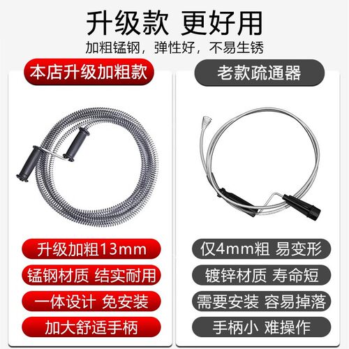 下水道疏通神器家用疏通器通卫生间厕所马桶管道堵塞专用工具弹簧 - 图0