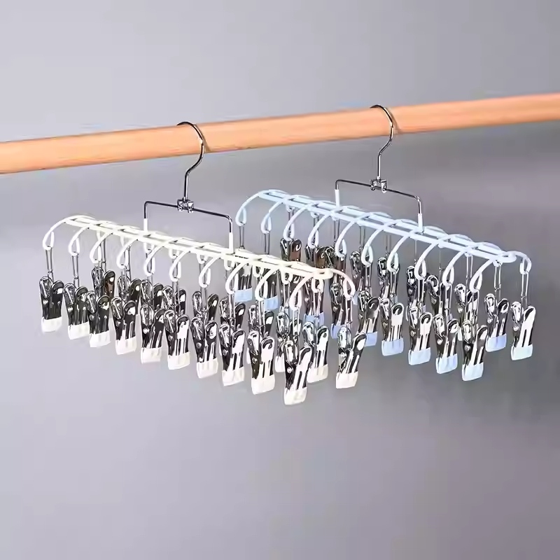 Stainless steel 20-clip drying rack for household socks, underwear, children's bibs, balcony multi-function multi-clip drying rack WT